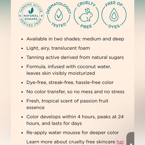 SOL by Jergens Sunless Tanning Water Mousse in Medium NWT! FULL SIZE - Picture 2 of 12